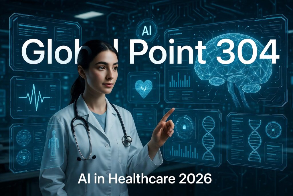 AI in Healthcare 2026: Doctor analyzing holographic brain scan with artificial intelligence neural networks - Global Point 304 Health and Tech Blog