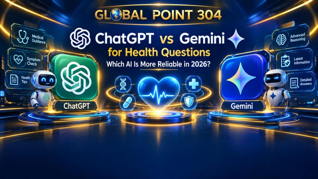 ChatGPT vs Gemini for Health in 2026 showing AI-powered health question comparison, medical technology, and digital healthcare